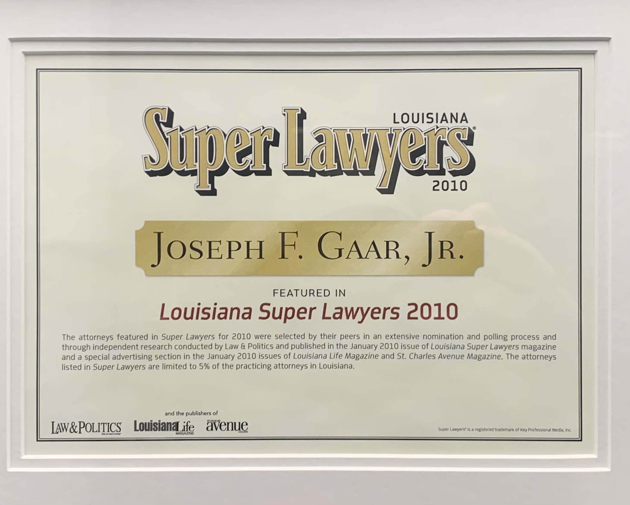 Joseph F Gaar Super Lawyers