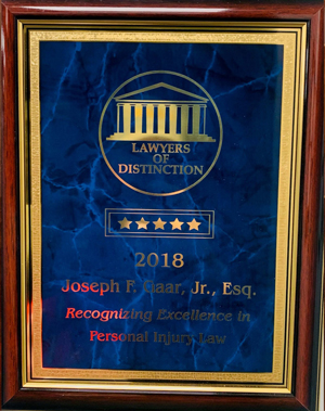 Lawyers of Distinction | 5 Stars | 2018 | Joseph F. Gaar, Jr., Esq. | Recognizing Excellence In Personal Injury Law